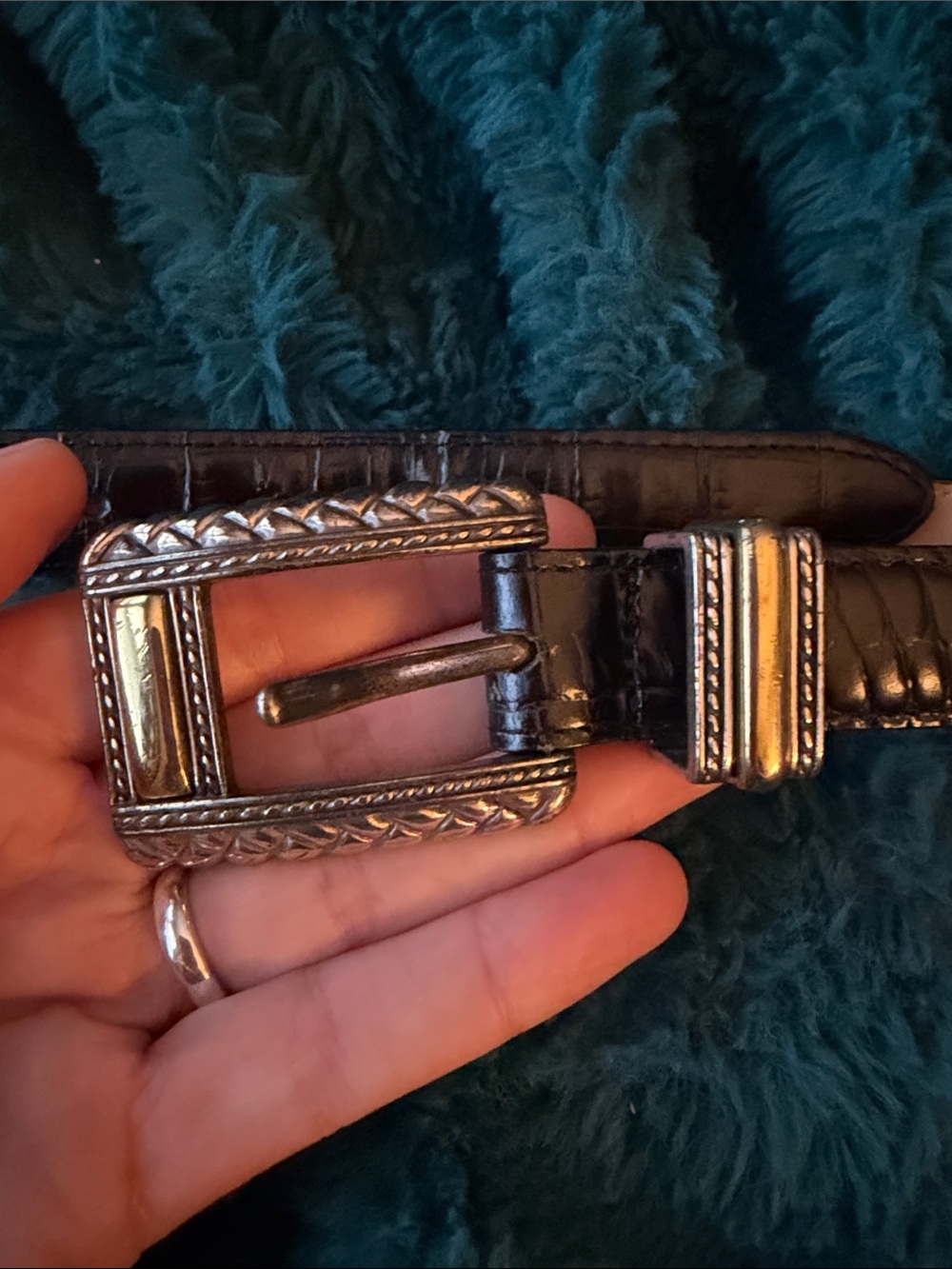 Brighton Leather Western-Inspired Belt with gold/silver  36”
